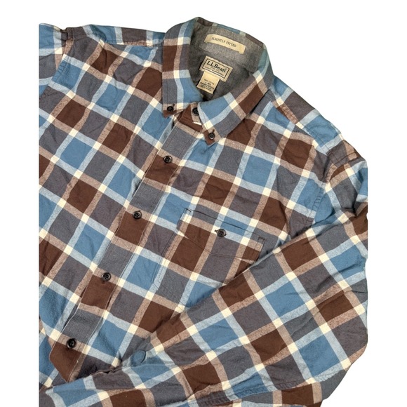 L.L.Bean Other - L.L.Bean Men's Large Flannel Button Down Shirt Blue Brown Plaid Long Sleeve